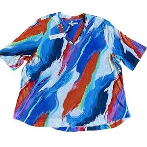 NWT Chicos Slub Ink A Line Elbow Tee Intense Azure Size 4 XXL Artsy Colorful